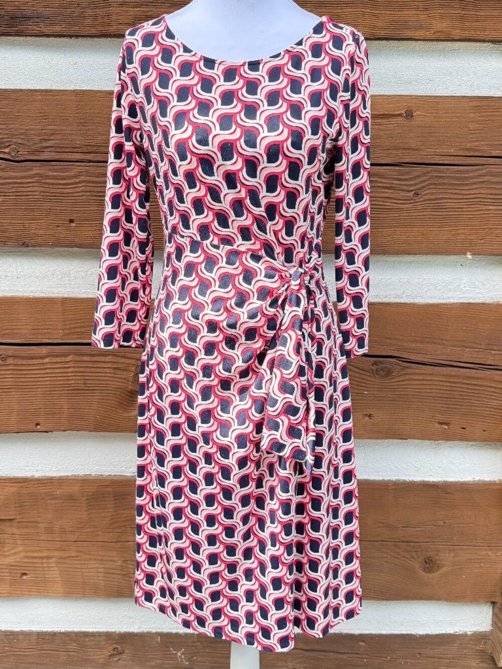 TALBOTS Sheath Dress. Stretch, Tie, Pullover. Geometric Blue, Pink. Small S MINT